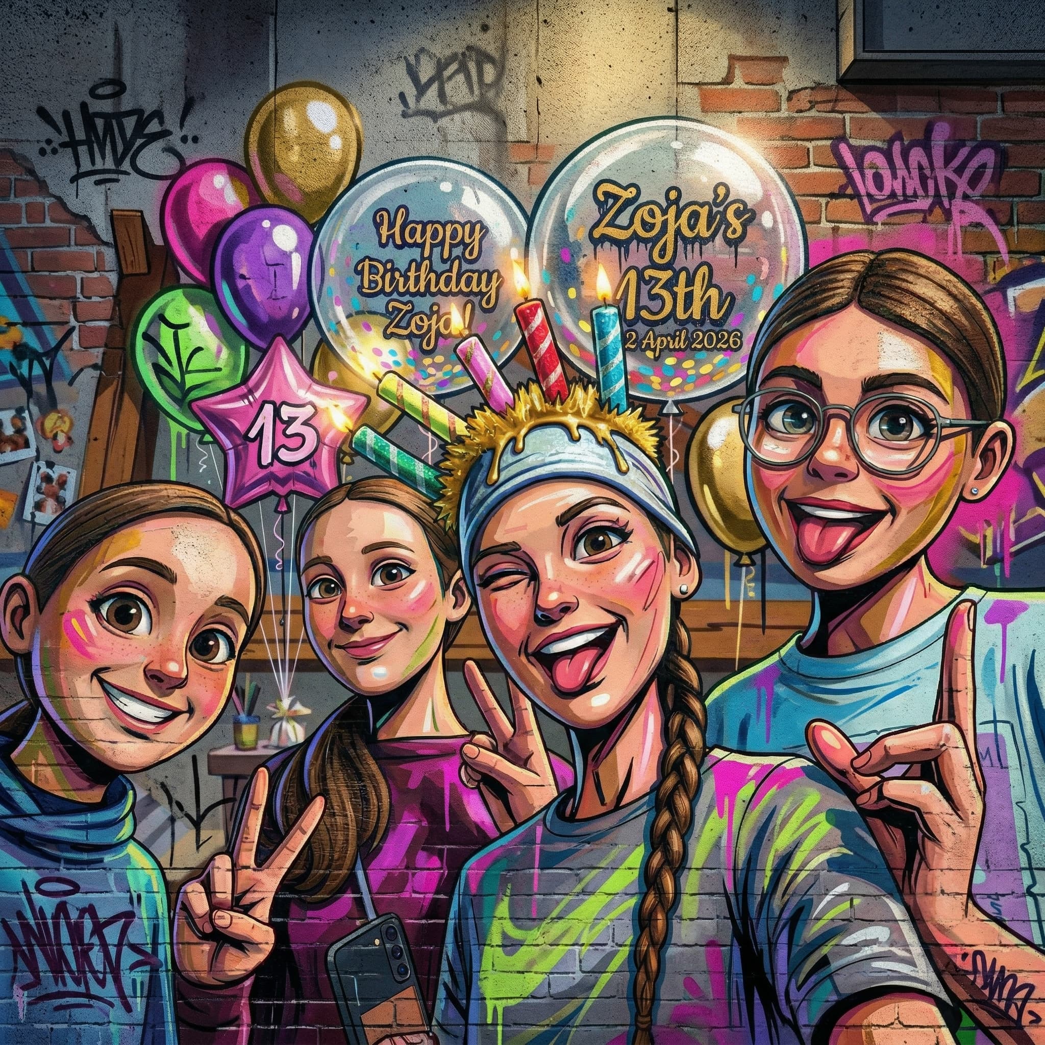 Street Art style AI birthday photo